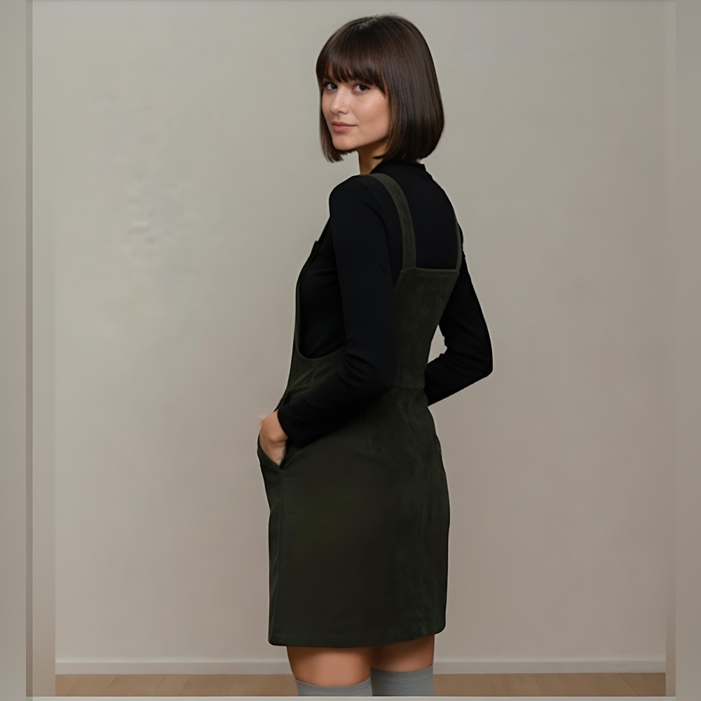 Zip Up Corduroy Overall Dress Green - Picture 2 of 7